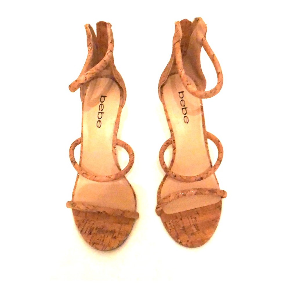 Bebe Berdine Cork Ankle Strap Sandals